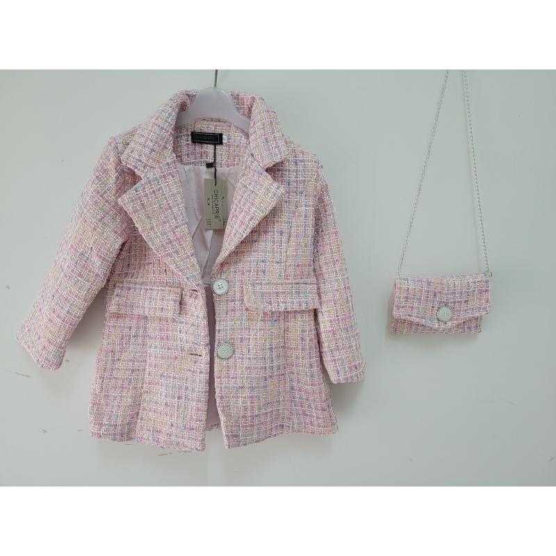 Lot de 7 – Manteau en tweed à manches longues avec sac assorti