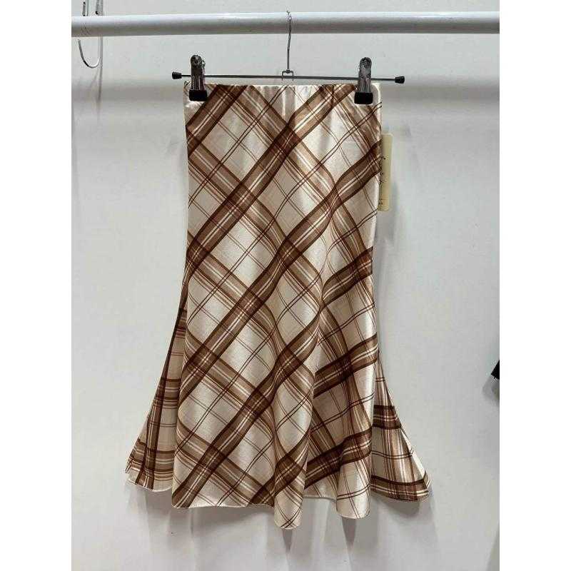 Pack of 6 – Long Flared Satin Plaid Skirt with Elastic Waistband