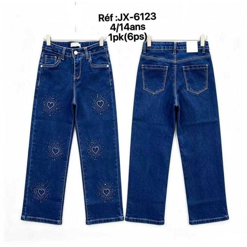 Pack of 6 – Straight Leg Stretch Denim Jeans with Rhinestone Hearts and High Waist