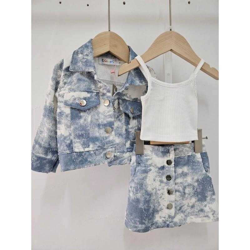 Pack of 5 – 3-Piece Tie-Dye Jacket, Tank Top, and Button-Front Skirt Set