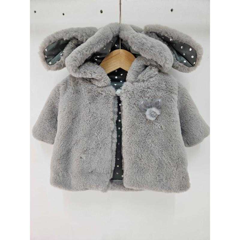 Lot de 7 – Manteau pelucheux en fausse fourrure avec capuche à oreilles de lapin et doublure à pois