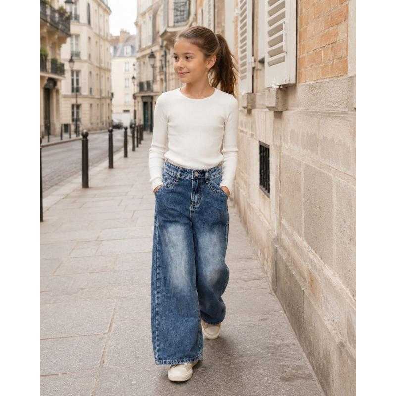 Pack of 6 – Relaxed Wide-Leg Denim Jeans in Classic Blue Wash