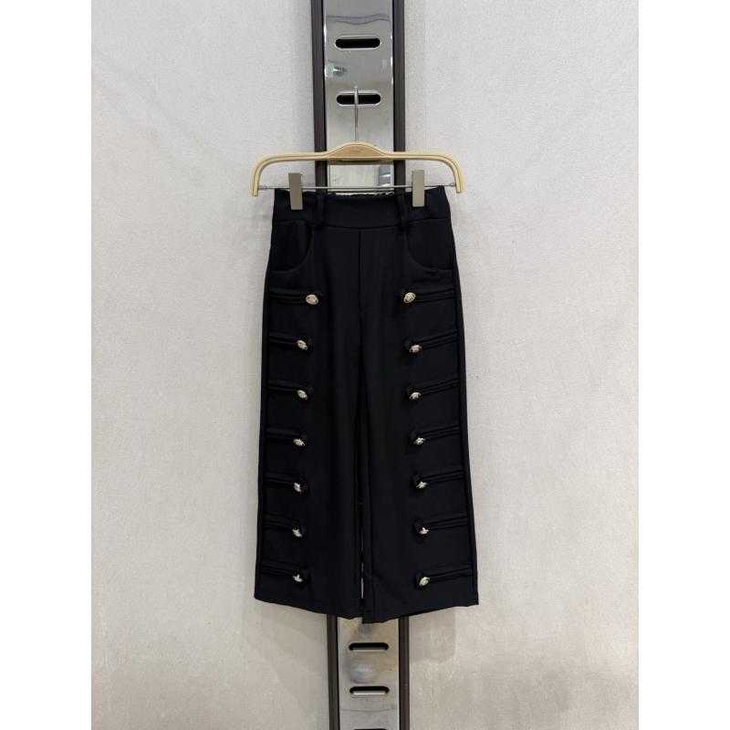 Lot de 6 – Pantalon large uni avec boutons dorés décoratifs et taille élastique