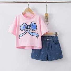 girls big bow denim shorts set kids fashion wholesale girls big bow denim shorts set kids fashion wholesale