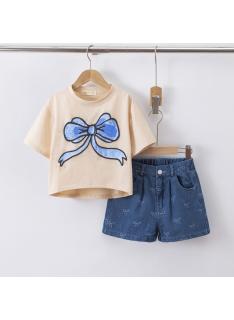 ensemble fille noeud short denim mode enfant grossiste