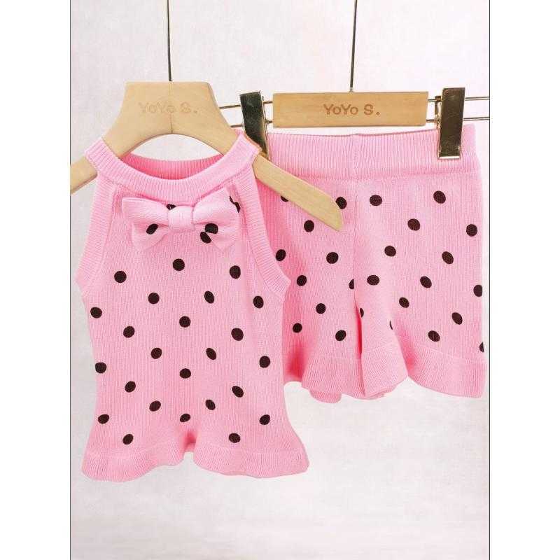 Lot de 6 – Ensemble en maille tricotee a pois avec top et short