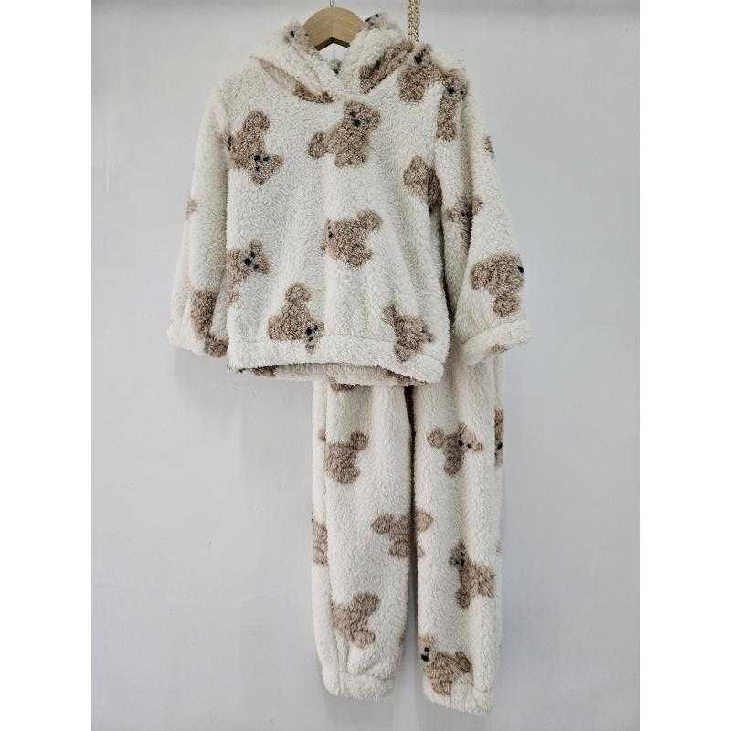 Pack of 5 – Kid's Plush Teddy Bear Print Outfit Set with Hoodie and Matching Pants
