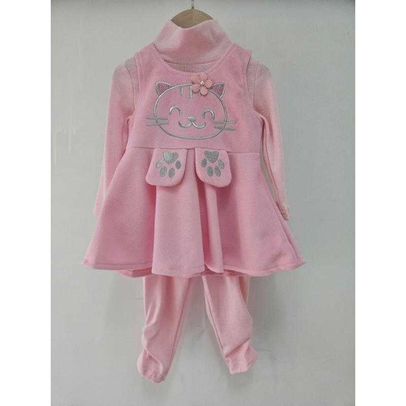 Pack of 6 – Cat Motif Three-Piece Tunic, Turtleneck Top, and Pants Set