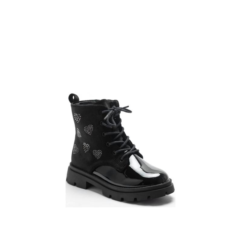 Pack of 12 – Lace-Up Boots with Rhinestone Heart Patterns (25-30)
