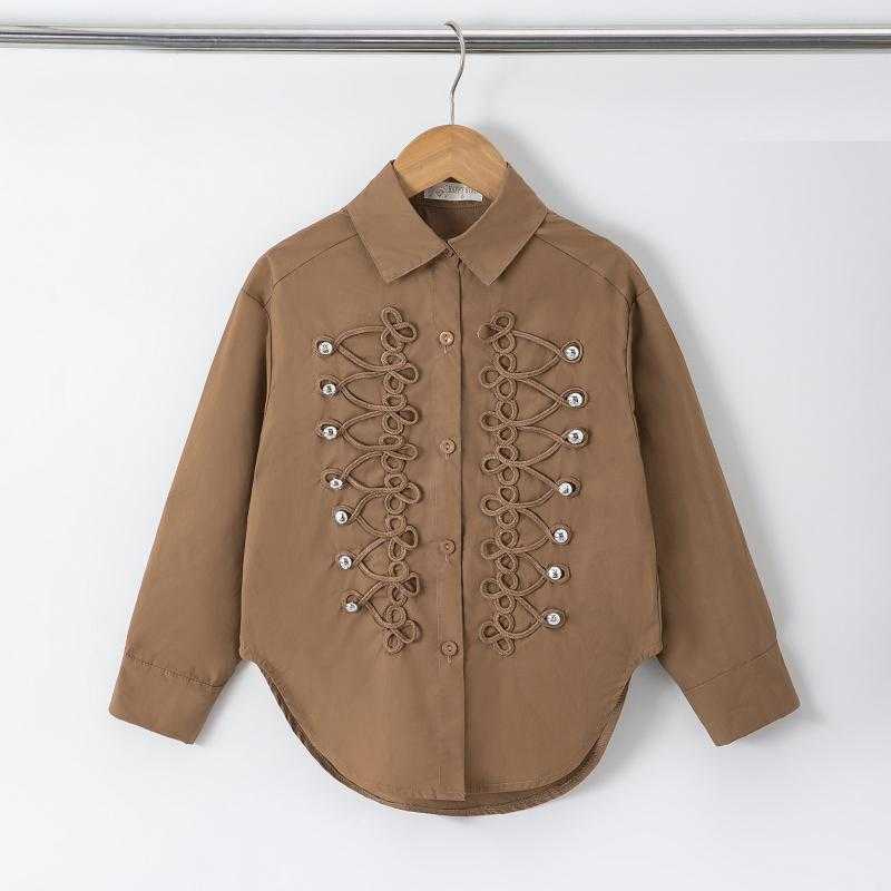 Lot de 6 – Chemise en coton à manches longues avec broderie hussard et boutons décoratifs