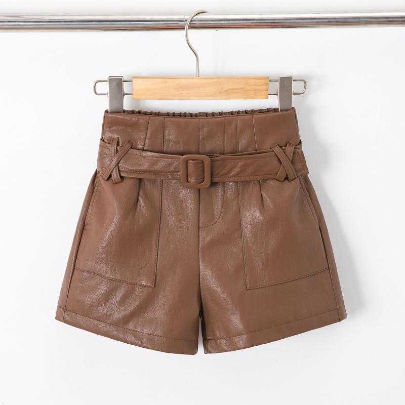 Lot de 6 – Short en similicuir froissé avec ceinture assortie et poches plaquées