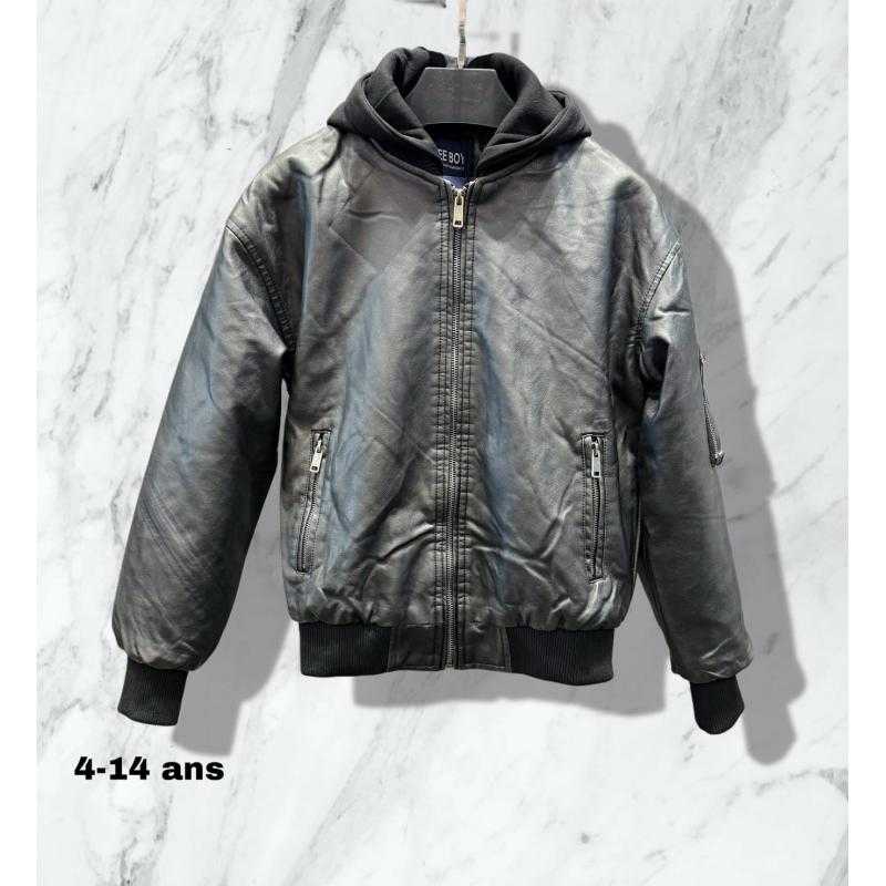 Lot de 6 – Blouson bombardier zippé à capuche avec poches zippées et effet cuir délavé