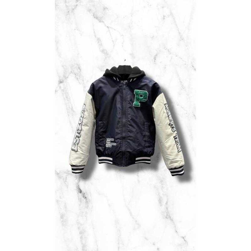 Pack of 6 – Hooded Varsity Baseball Jacket with Chenille "P" Patch and Contrast Sleeves