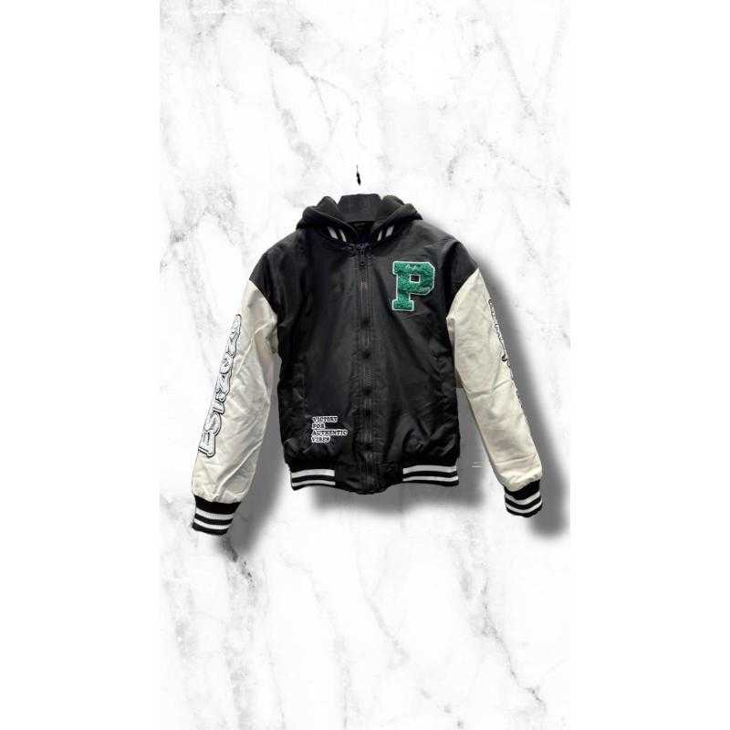 Pack of 6 – Black and Cream Hooded Varsity Baseball Jacket with Chenille "P" Patch