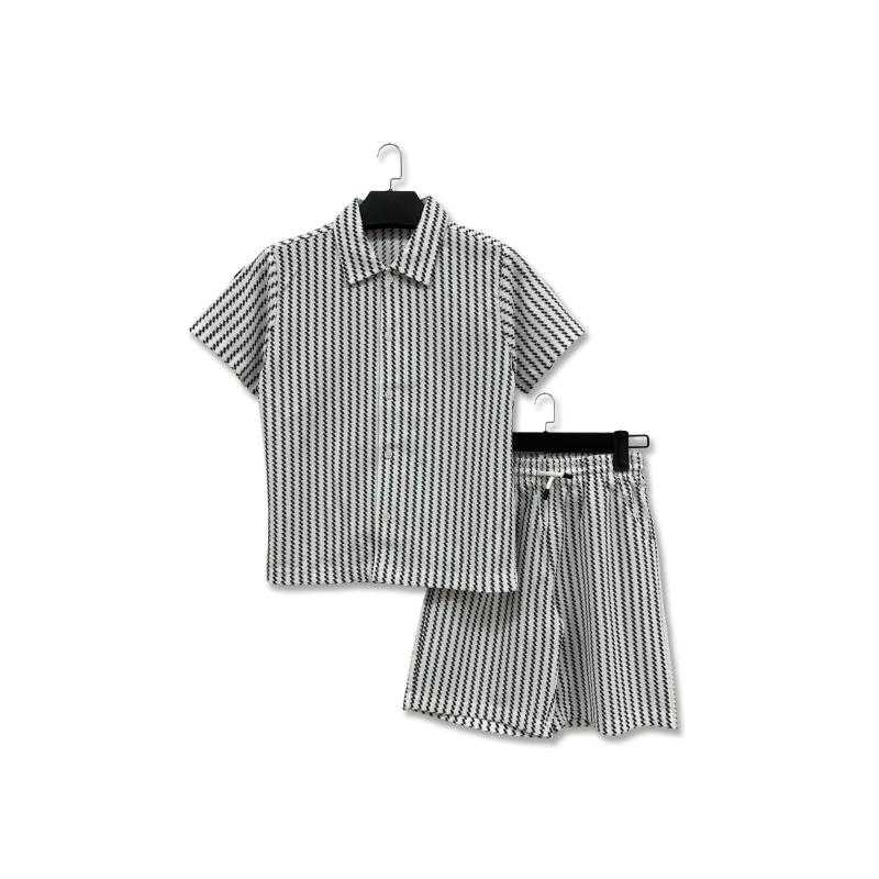 Lot de 6 – Ensemble 2 pièces chemise boutonnée texturée ajourée et short assorti à motif géométrique